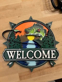 Welcome Fishing Cabin Sign